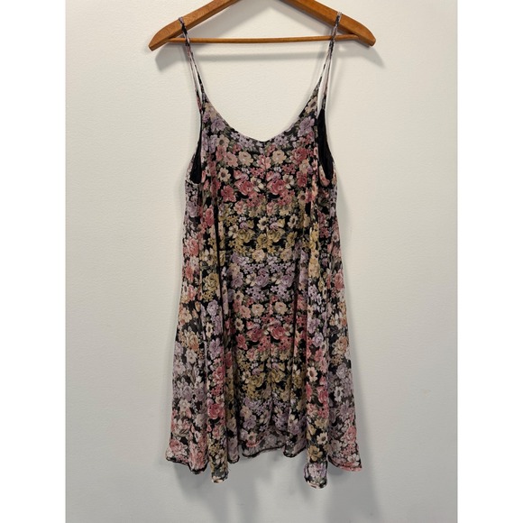 Brandy Melville Whimsygoth Floral Mini Dress Black Pink Spaghetti Strap OS - Picture 3 of 6